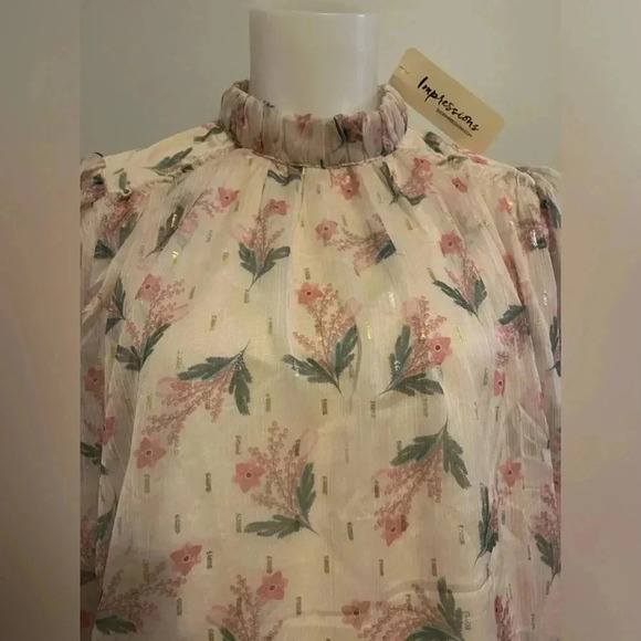 lined floral sheer blouse, sz S, cream, pink, green, Spring, Easter - Picture 6 of 11